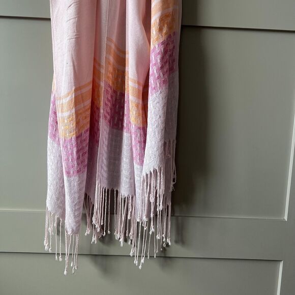 Pastel Pink Scarf Womens Large Lightweight Shawl Fringe Color Block Wrap 80in - Picture 3 of 8